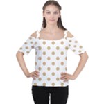 Polka Dots - Tan Brown on White Women s Cutout Shoulder Tee