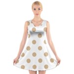 Polka Dots - Tan Brown on White V-Neck Sleeveless Dress