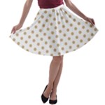 Polka Dots - Tan Brown on White A-line Skater Skirt