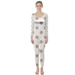 Polka Dots - Tan Brown on White Long Sleeve Catsuit