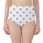 Polka Dots - Tan Brown on White High-Waist Bikini Bottoms