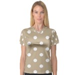 Polka Dots - White on Khaki Brown Women s V-Neck Sport Mesh Tee