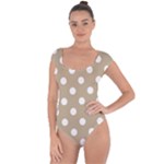 Polka Dots - White on Khaki Brown Short Sleeve Leotard (Ladies)