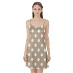 Polka Dots - White on Khaki Brown Satin Night Slip