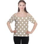 Polka Dots - White on Khaki Brown Women s Cutout Shoulder Tee