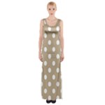 Polka Dots - White on Khaki Brown Maxi Thigh Split Dress