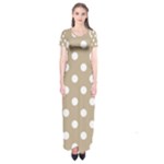 Polka Dots - White on Khaki Brown Short Sleeve Maxi Dress