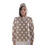 Polka Dots - White on Khaki Brown Hooded Wind Breaker (Women)