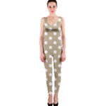 Polka Dots - White on Khaki Brown OnePiece Catsuit