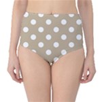 Polka Dots - White on Khaki Brown High-Waist Bikini Bottoms