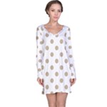 Polka Dots - Khaki Brown on White Long Sleeve Nightdress