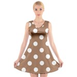 Polka Dots - White on French Beige V-Neck Sleeveless Dress