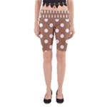 Polka Dots - White on French Beige Yoga Cropped Leggings