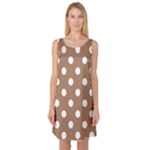 Polka Dots - White on French Beige Sleeveless Satin Nightdress