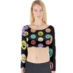 pastel smiley faces Long Sleeve Crop Top (Tight Fit)