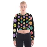 pastel smiley faces Women s Cropped Sweatshirt