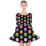 pastel smiley faces Long Sleeve Velvet Skater Dress