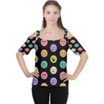 pastel smiley faces Women s Cutout Shoulder Tee