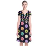 pastel smiley faces Short Sleeve Front Wrap Dress