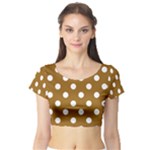 Polka Dots - White on Golden Brown Short Sleeve Crop Top (Tight Fit)