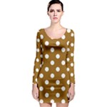 Polka Dots - White on Golden Brown Long Sleeve Bodycon Dress