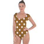 Polka Dots - White on Golden Brown Short Sleeve Leotard (Ladies)