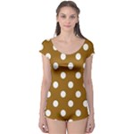 Polka Dots - White on Golden Brown Boyleg Leotard (Ladies)