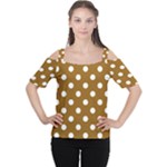 Polka Dots - White on Golden Brown Women s Cutout Shoulder Tee