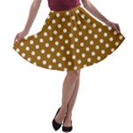 Polka Dots - White on Golden Brown A-line Skater Skirt