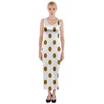 Polka Dots - Golden Brown on White Fitted Maxi Dress