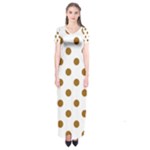 Polka Dots - Golden Brown on White Short Sleeve Maxi Dress