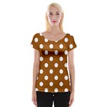 Polka Dots - White on Brown Women s Cap Sleeve Top