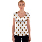 Polka Dots - Brown on White Women s V-Neck Cap Sleeve Top