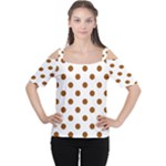 Polka Dots - Brown on White Women s Cutout Shoulder Tee