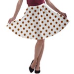 Polka Dots - Brown on White A-line Skater Skirt