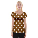 Polka Dots - White on Chocolate Brown Women s Cap Sleeve Top