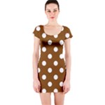 Polka Dots - White on Chocolate Brown Short Sleeve Bodycon Dress