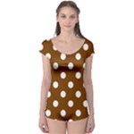 Polka Dots - White on Chocolate Brown Boyleg Leotard (Ladies)