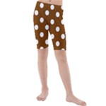 Polka Dots - White on Chocolate Brown Kid s Mid Length Swim Shorts