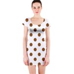 Polka Dots - Chocolate Brown on White Short Sleeve Bodycon Dress