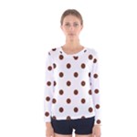 Polka Dots - Auburn Brown on White Women s Long Sleeve T-shirt