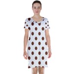 Polka Dots - Auburn Brown on White Short Sleeve Nightdress