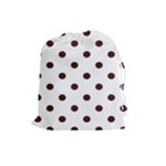 Polka Dots - Dark Sienna Brown on White Drawstring Pouch (L)