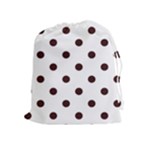 Polka Dots - Dark Sienna Brown on White Drawstring Pouch (XL)