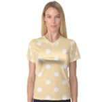 Polka Dots - White on Peach Orange Women s V-Neck Sport Mesh Tee