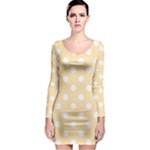 Polka Dots - White on Peach Orange Long Sleeve Bodycon Dress