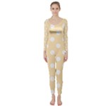 Polka Dots - White on Peach Orange Long Sleeve Catsuit