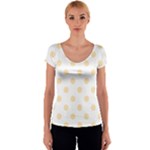 Polka Dots - Peach Orange on White Women s V-Neck Cap Sleeve Top