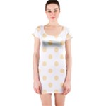 Polka Dots - Peach Orange on White Short Sleeve Bodycon Dress