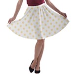 Polka Dots - Peach Orange on White A-line Skater Skirt